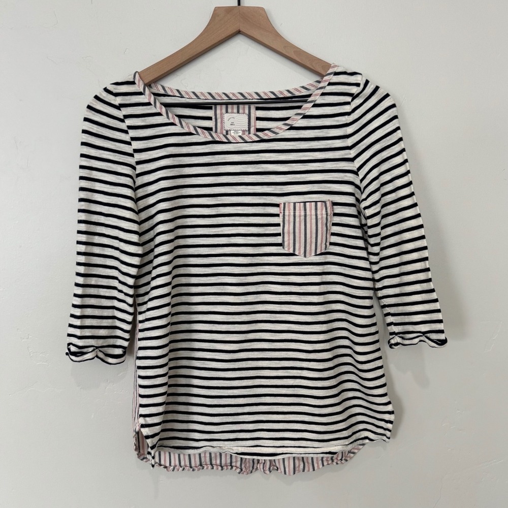 Anthropologie Postmark Mixed Stripe Button Back Top Nautical Preppy Coastal S